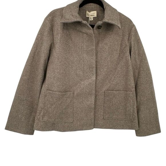 NWT The Korner Taupe Herringbone Button Front Collared Coat Jacket Size Small - Picture 2 of 11